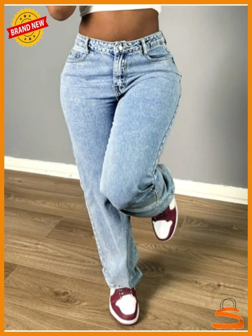 Wide Leg Straight Denim Jeans Women Boyfriend Casual Pockets Loose Vintage